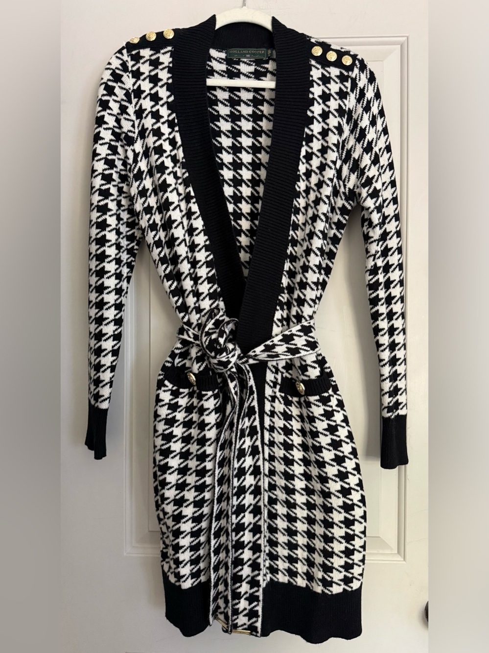 Holland Cooper Black & White Houndstooth Knit cardigan, Size S